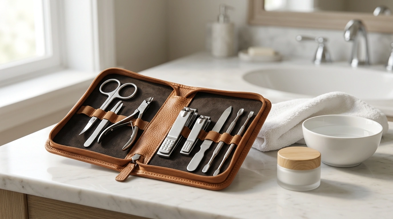 Stainless Steel Manicure Set with Leather Case (9 Tools)