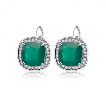 Vintage Green Agate Clip-On Earrings in 925 Silver, 2.2ct